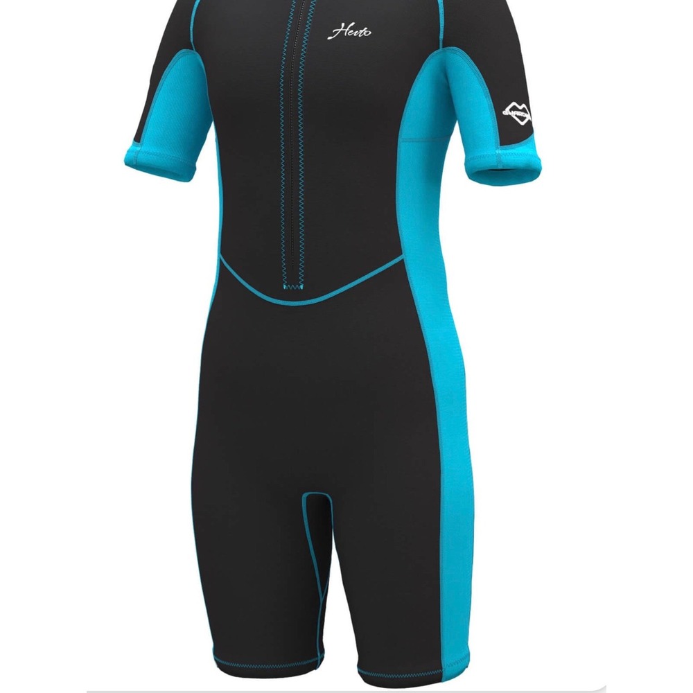 Hevto Kids Wetsuit Shorty Youth Size 10 Black Blue Front Zip Neoprene Swim Suit